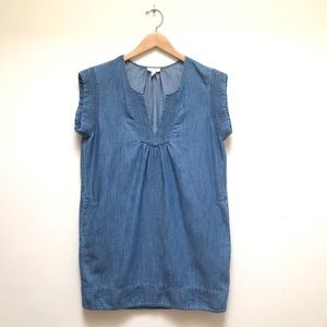 Soft Joie V Neck Chambray Denim Tunic Shift Dress